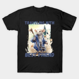 Watercolor Rat Traveling with Best Friend Blue T-Shirt